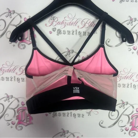 Victoria’s Secret sports bra neon pink with Rutching racer back strapping logo - Picture 3 of 7